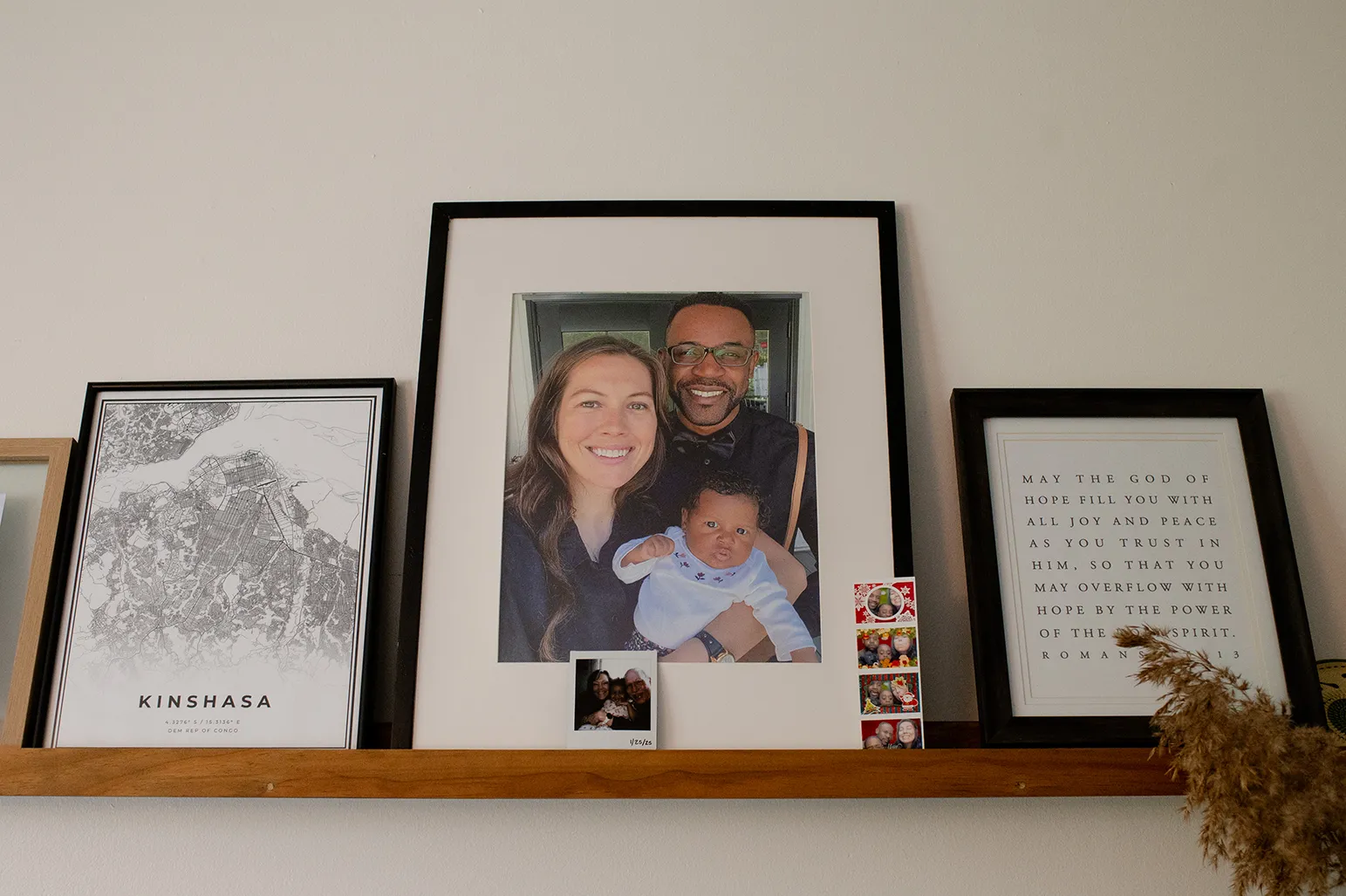Framed family photos and other keepsakes